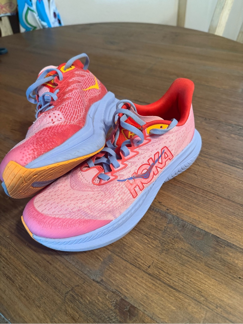 Hoka Pink, Coral & Light Blue Running Sneakers